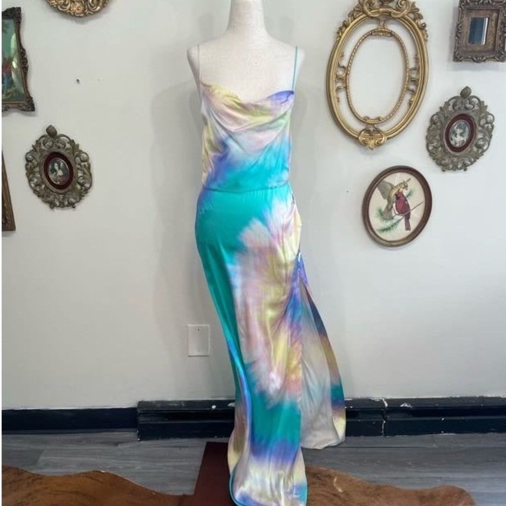 Retrofête Tie-Dye Satin Maxi Slip Dress Sleeveless Size Large